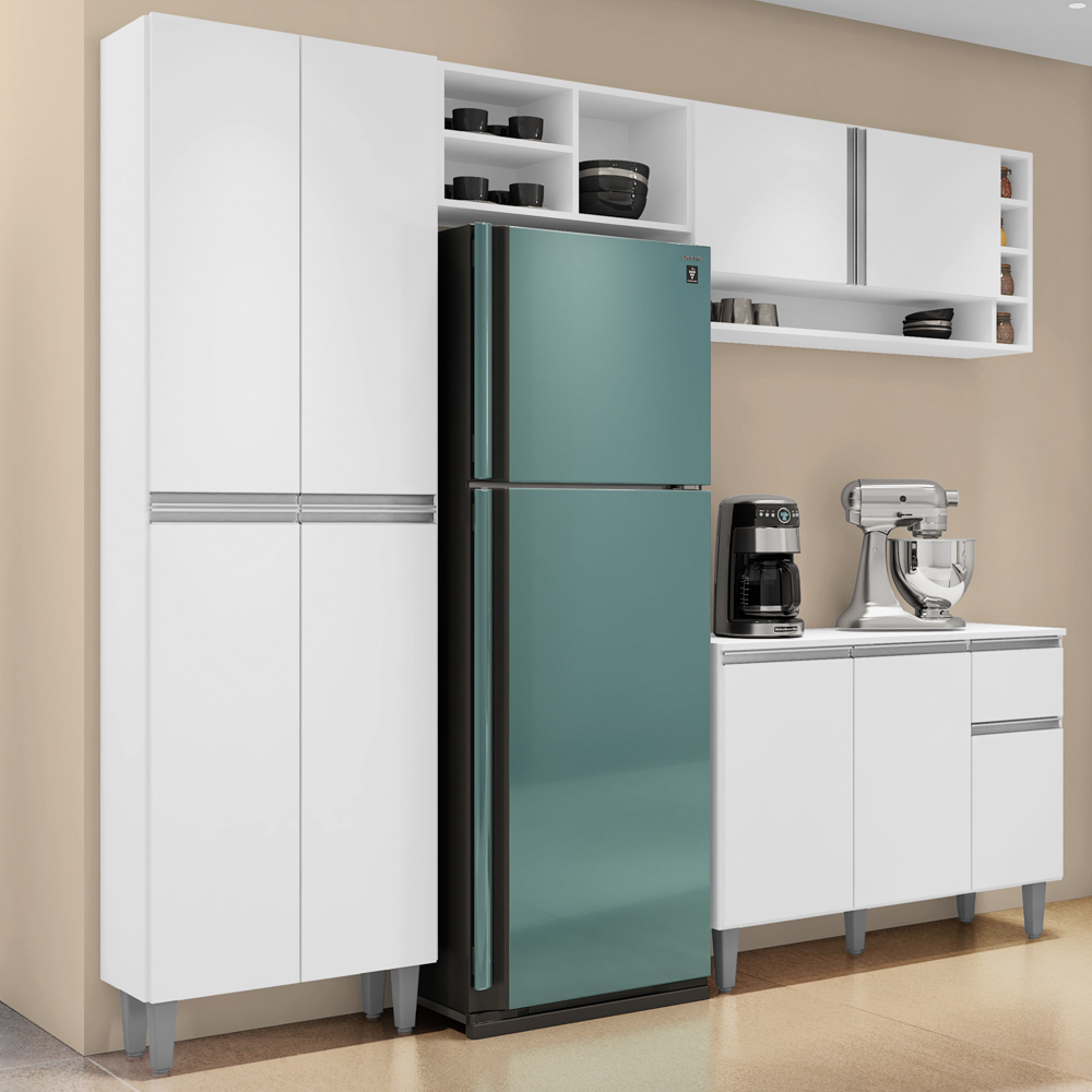 Cozinha Compacta Vanessa e Balcão Gabinete Com Pia Tatiane 120cm Branco - AJL Móveis