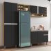 Cozinha Modulada 230cm 4 Peças Balcão e Aéreo Vanessa Amêndoa/Preto - AJL Móveis
