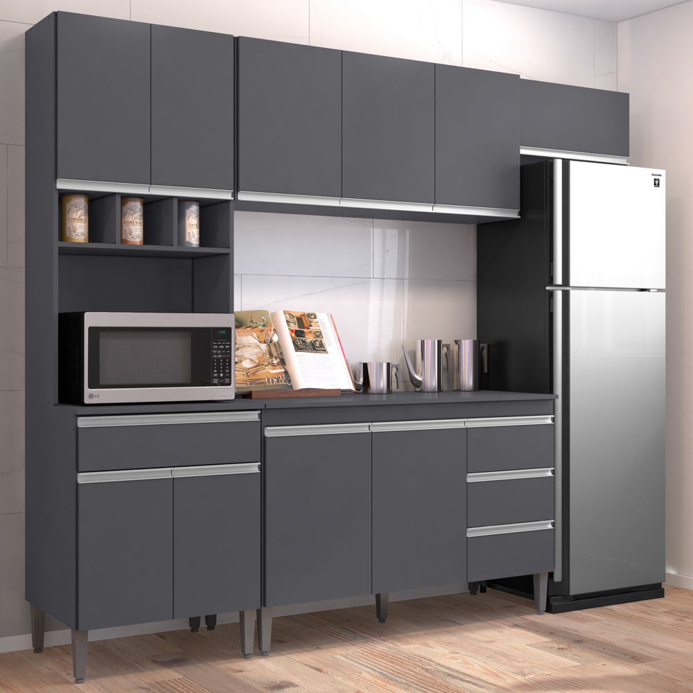 Cozinha Modulada 4 Peças Balcão com Tampo 120cm Andréia Cinza- AJL Móveis