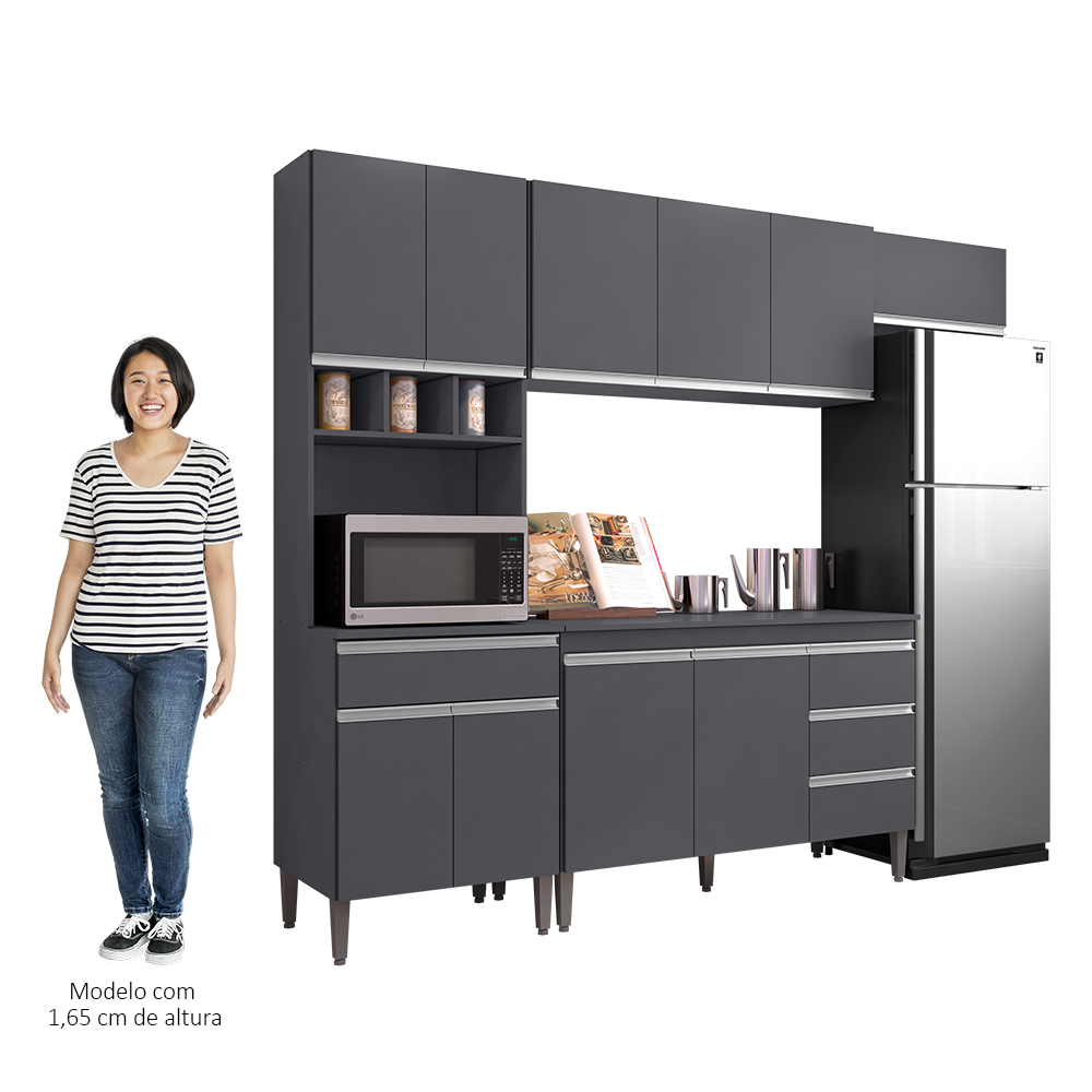 Cozinha Modulada 4 Peças Balcão com Tampo 120cm Andréia Cinza- AJL Móveis