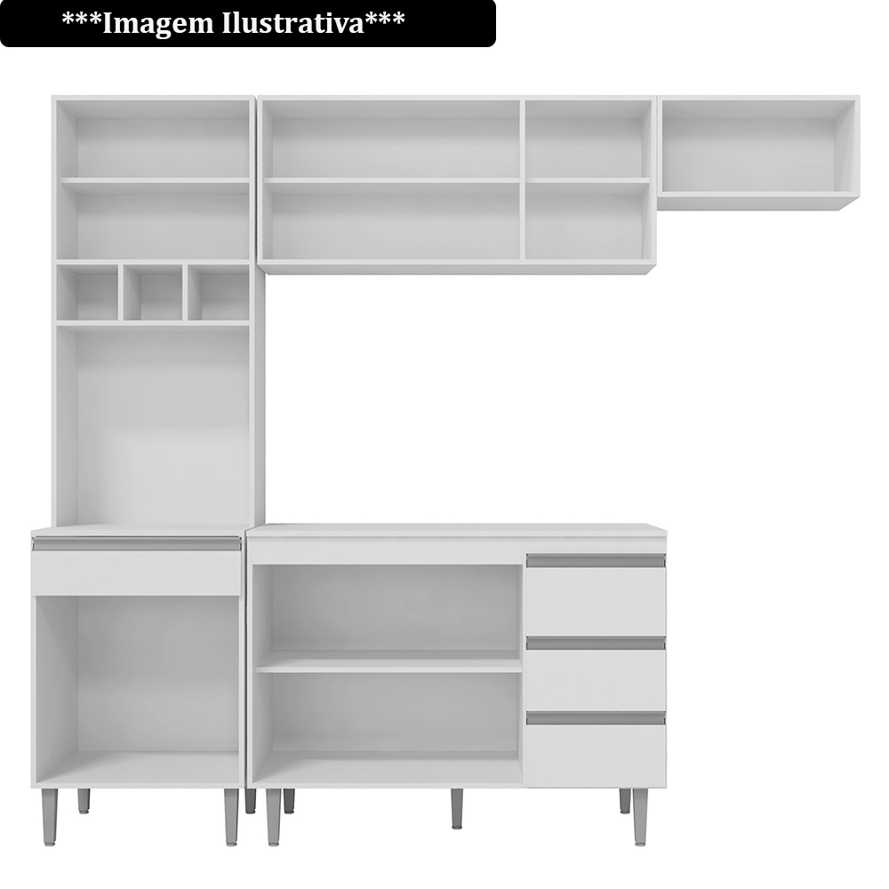 Cozinha Modulada 4 Peças Balcão com Tampo 120cm Andréia Cinza- AJL Móveis