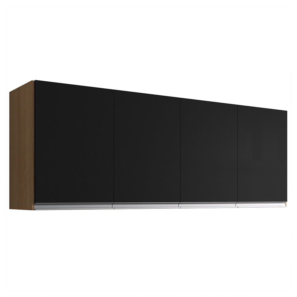 Cozinha Modulada 4 Peças Balcão com Tampo 160cm Andréia Amêndoa/Preto - AJL Móveis