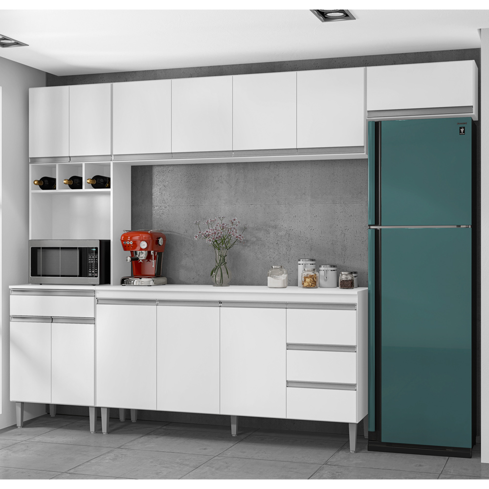 Cozinha Modulada 4 Peças Balcão com Tampo 160cm Andréia Branco - AJL Móveis