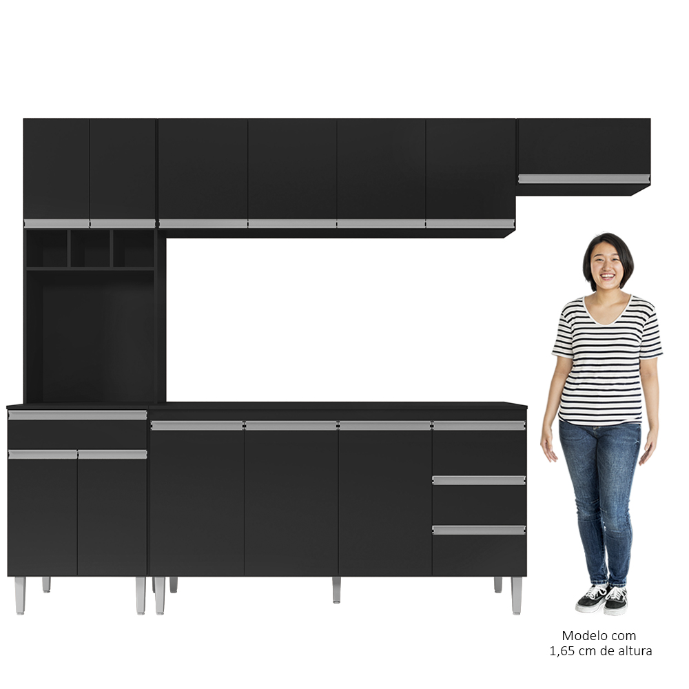 Cozinha Modulada 4 Peças Balcão com Tampo 160cm Andréia Preto - AJL Móveis