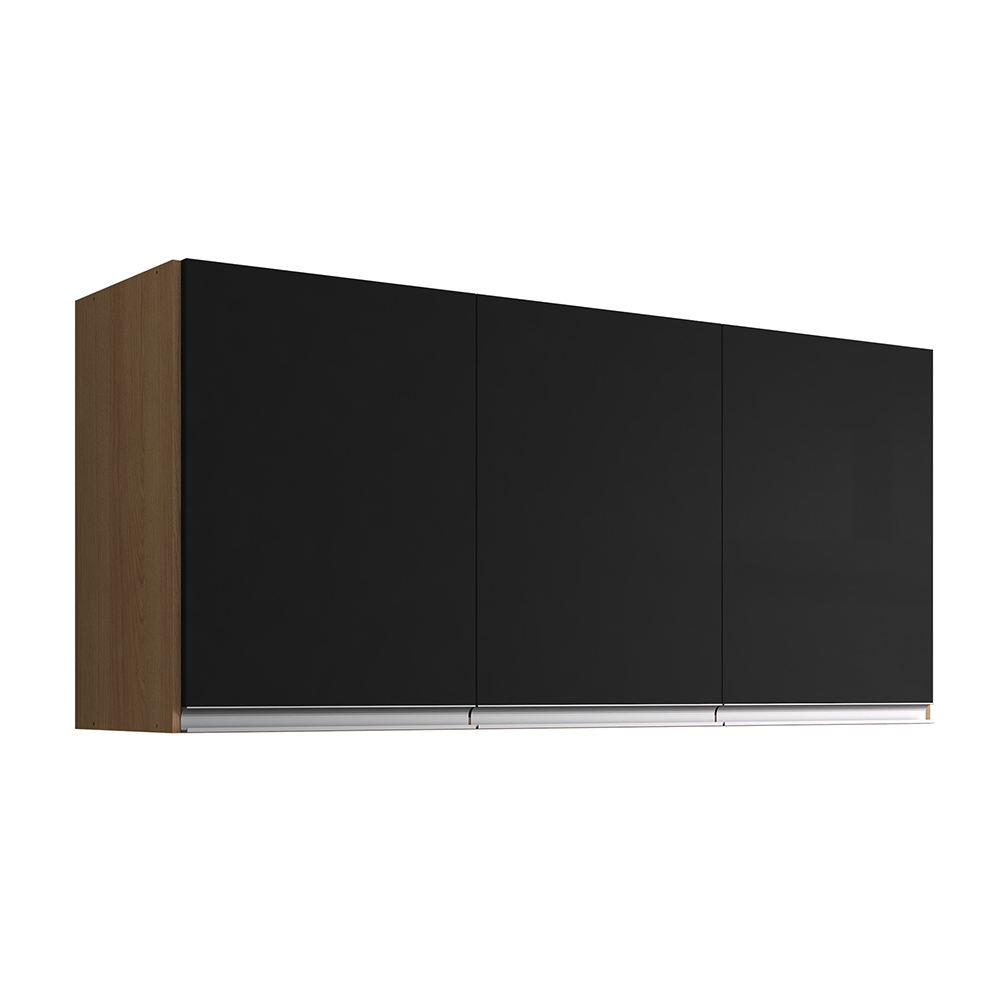 Cozinha Modulada 4 Peças Balcão sem Tampo 120cm Andréia Amêndoa/Preto - AJL Móveis