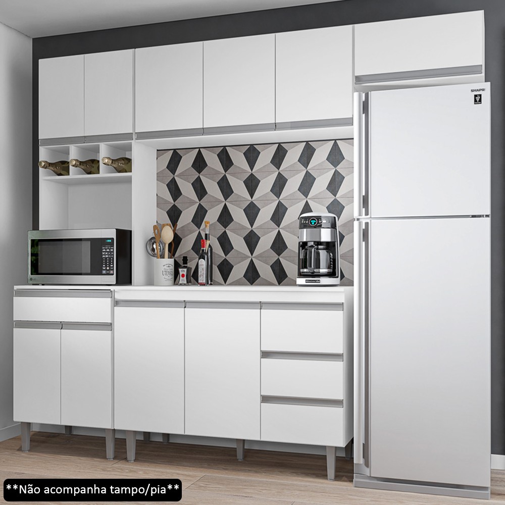 Cozinha Modulada 4 Peças Balcão sem Tampo 120cm Andréia Branco - AJL Móveis
