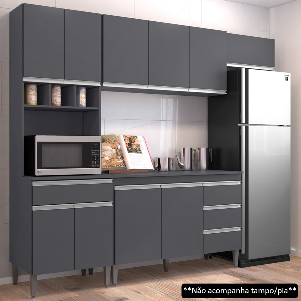 Cozinha Modulada 4 Peças Balcão sem Tampo 120cm Andréia Cinza - AJL Móveis