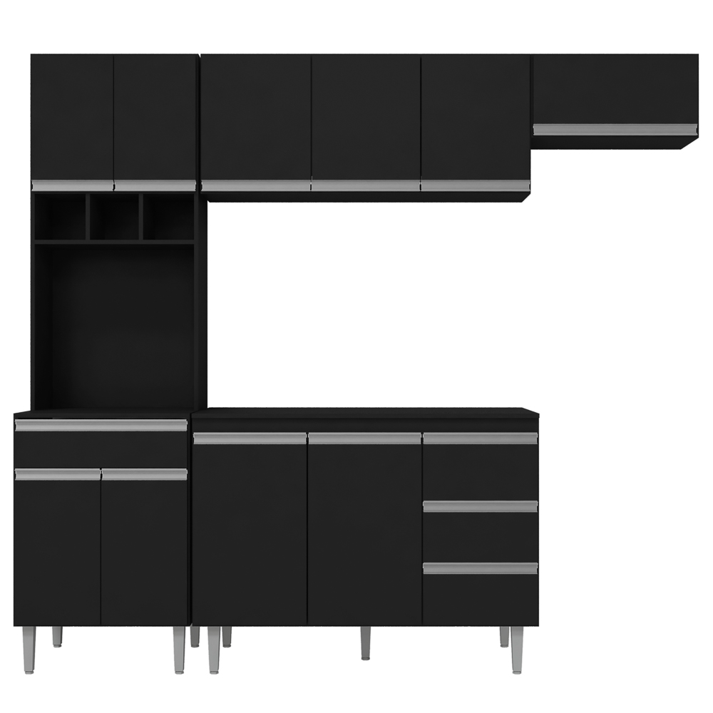Cozinha Modulada 4 Peças Balcão sem Tampo 120cm Andréia Preto - AJL Móveis