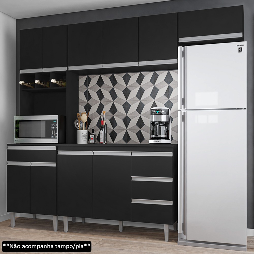 Cozinha Modulada 4 Peças Balcão sem Tampo 120cm Andréia Preto - AJL Móveis