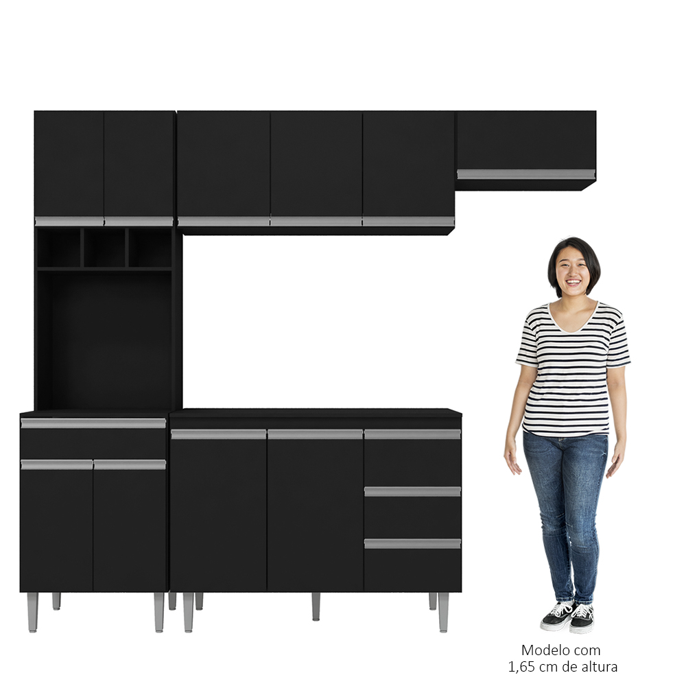 Cozinha Modulada 4 Peças Balcão sem Tampo 120cm Andréia Preto - AJL Móveis