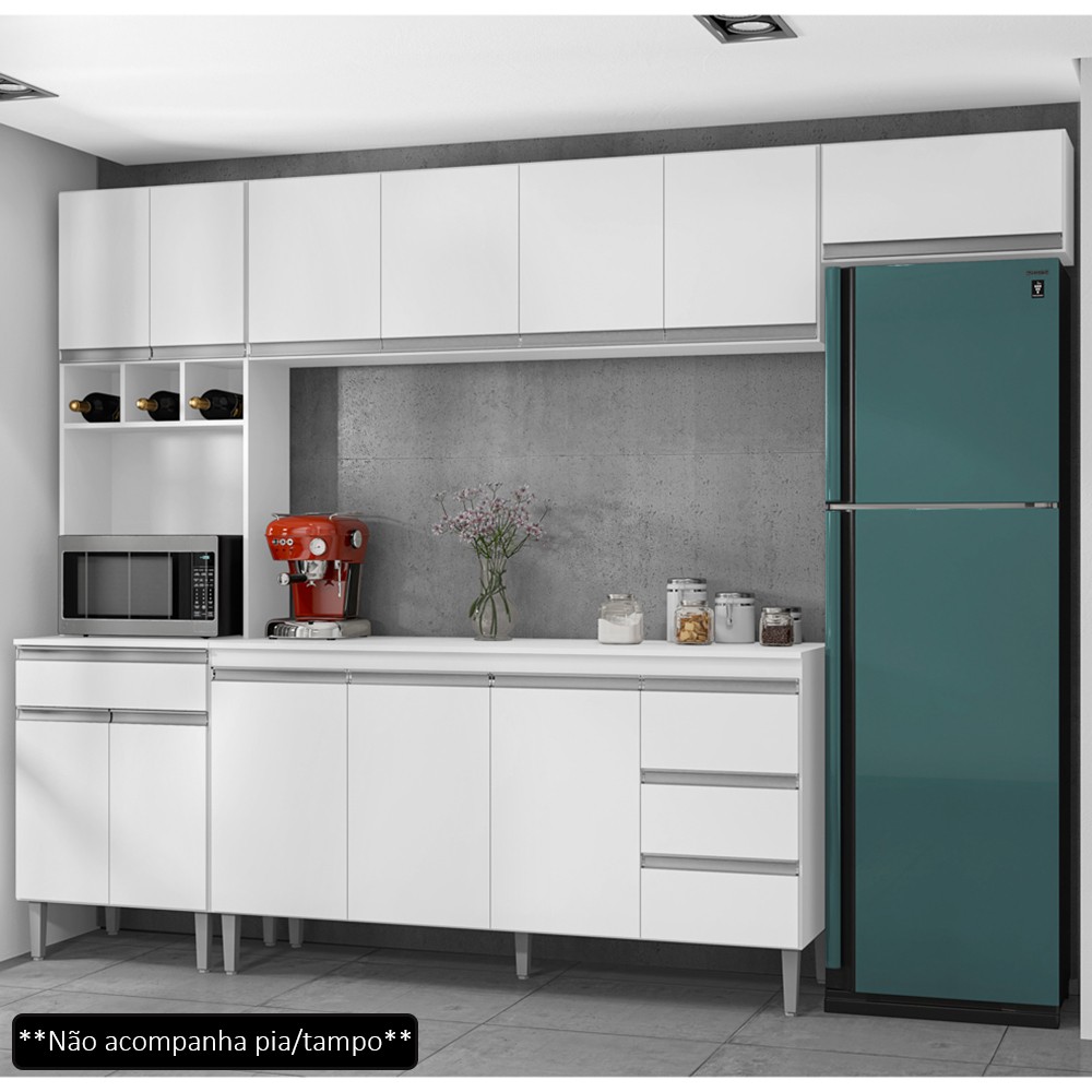 Cozinha Modulada 4 Peças Balcão sem Tampo 160cm Andréia Branco - AJL Móveis