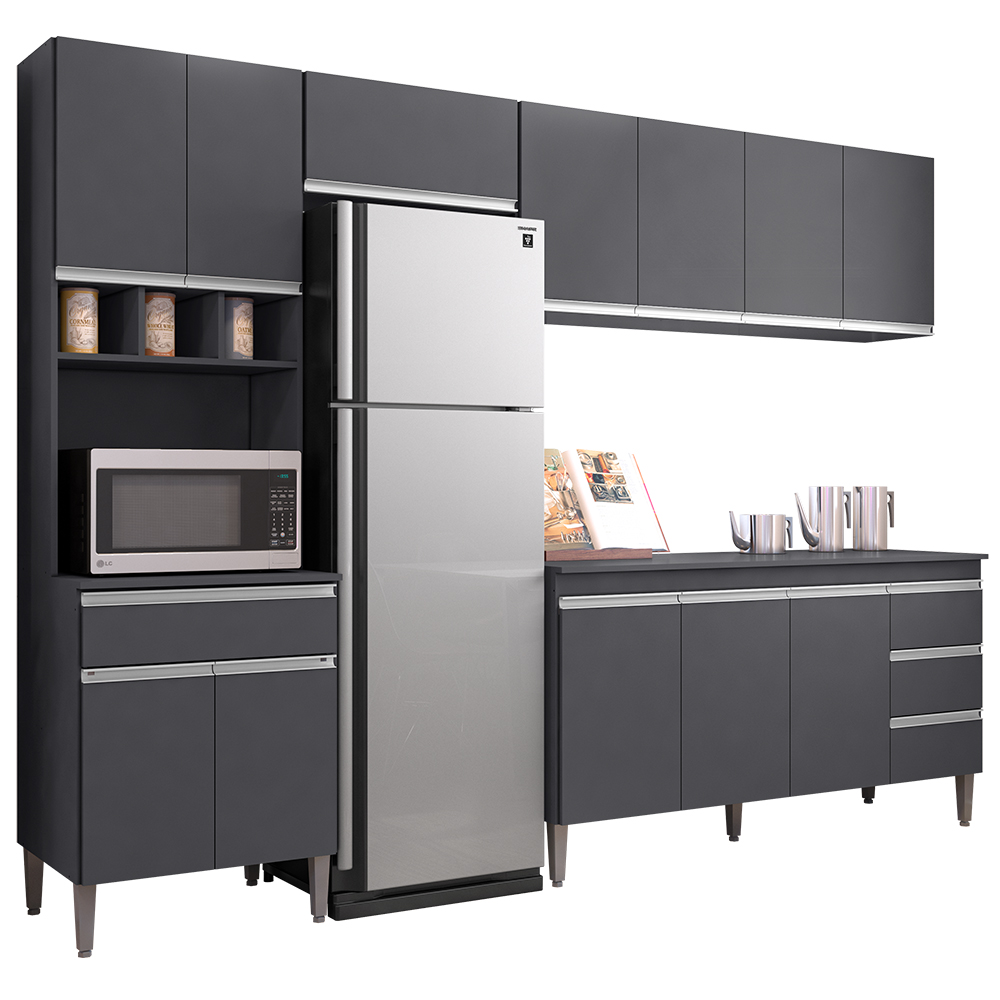 Cozinha Modulada 4 Peças Balcão sem Tampo 160cm Andréia Cinza - AJL Móveis