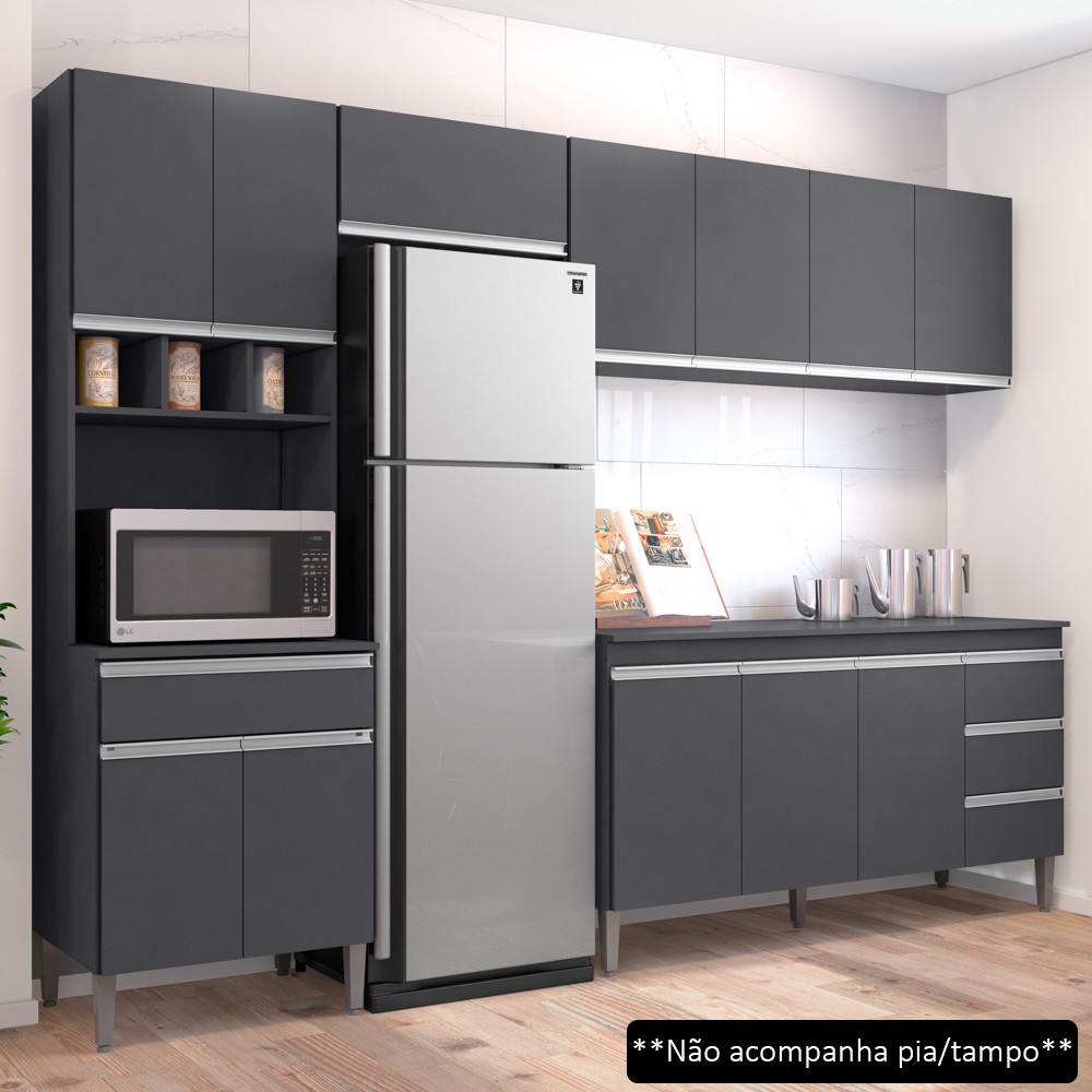 Cozinha Modulada 4 Peças Balcão sem Tampo 160cm Andréia Cinza - AJL Móveis