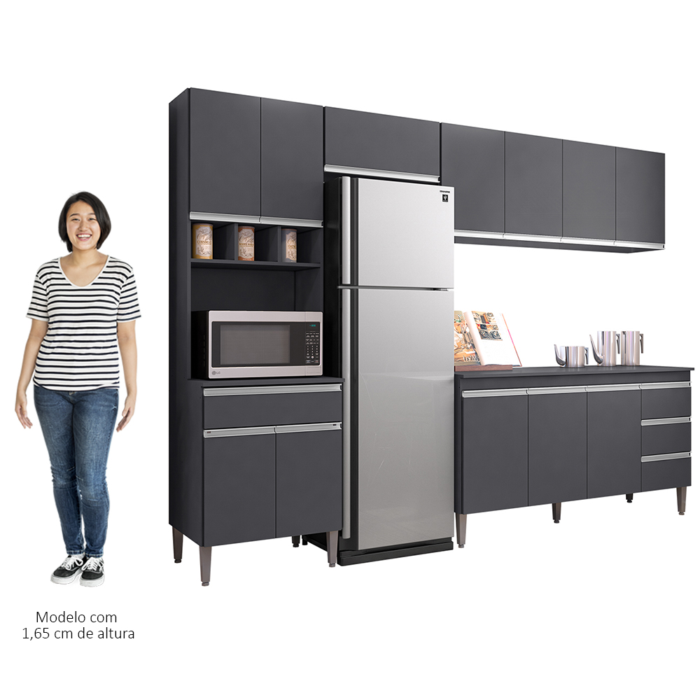 Cozinha Modulada 4 Peças Balcão sem Tampo 160cm Andréia Cinza - AJL Móveis