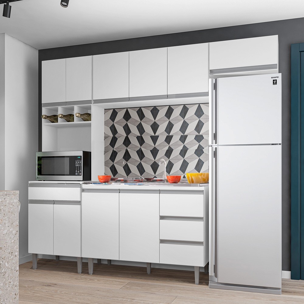 Cozinha Modulada 5 Peças Balcão com Pia 120cm Andréia Branco - AJL Móveis
