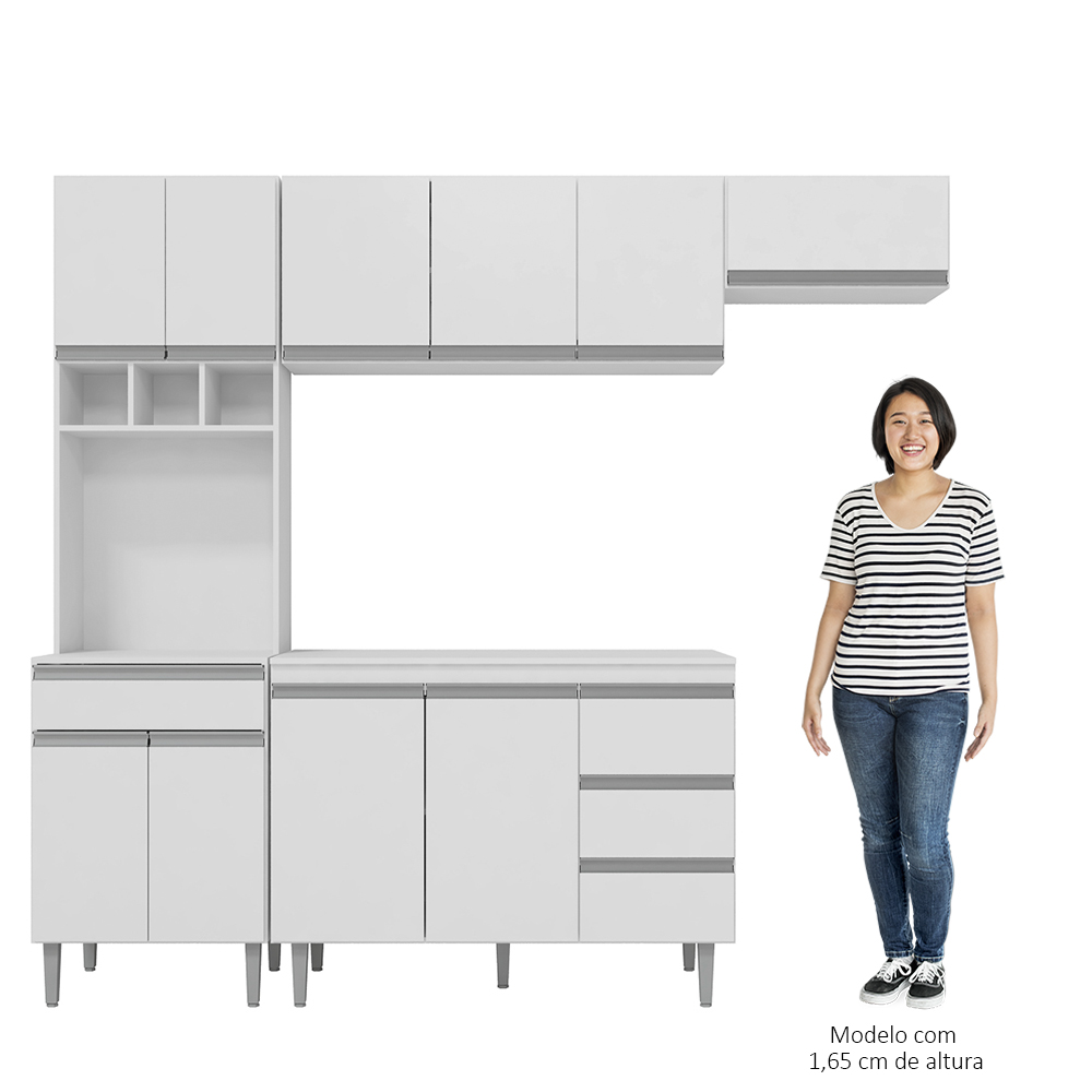Cozinha Modulada 5 Peças Balcão com Pia 120cm Andréia Branco - AJL Móveis