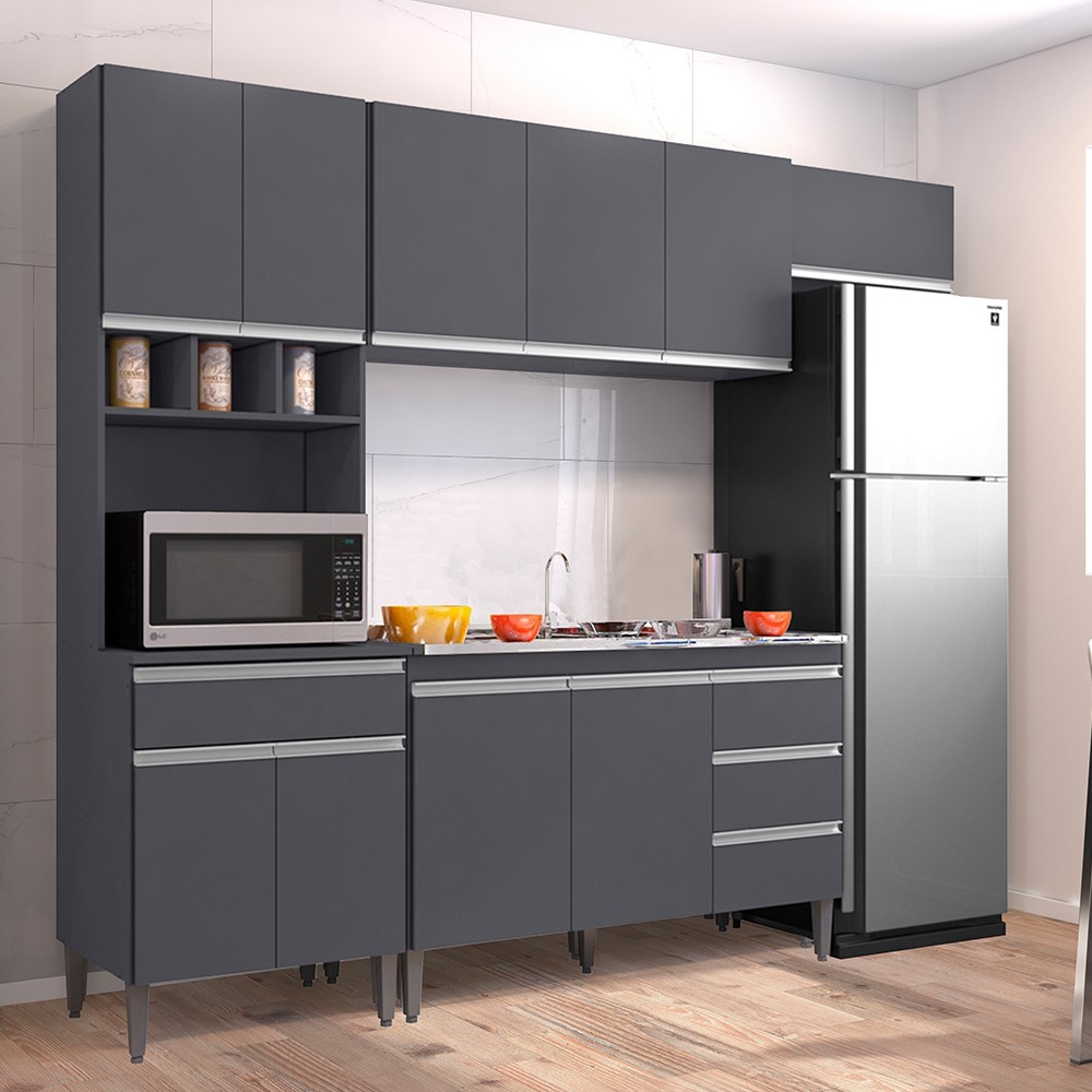 Cozinha Modulada 5 Peças Balcão com Pia 120cm Andréia Cinza- AJL Móveis