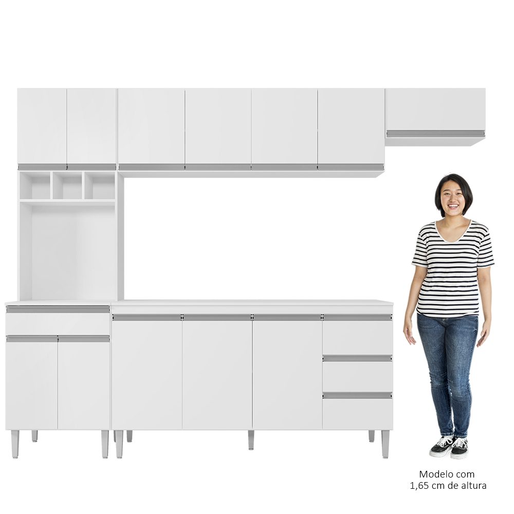 Cozinha Modulada 5 Peças Balcão com Pia 160cm Andréia Branco - AJL Móveis