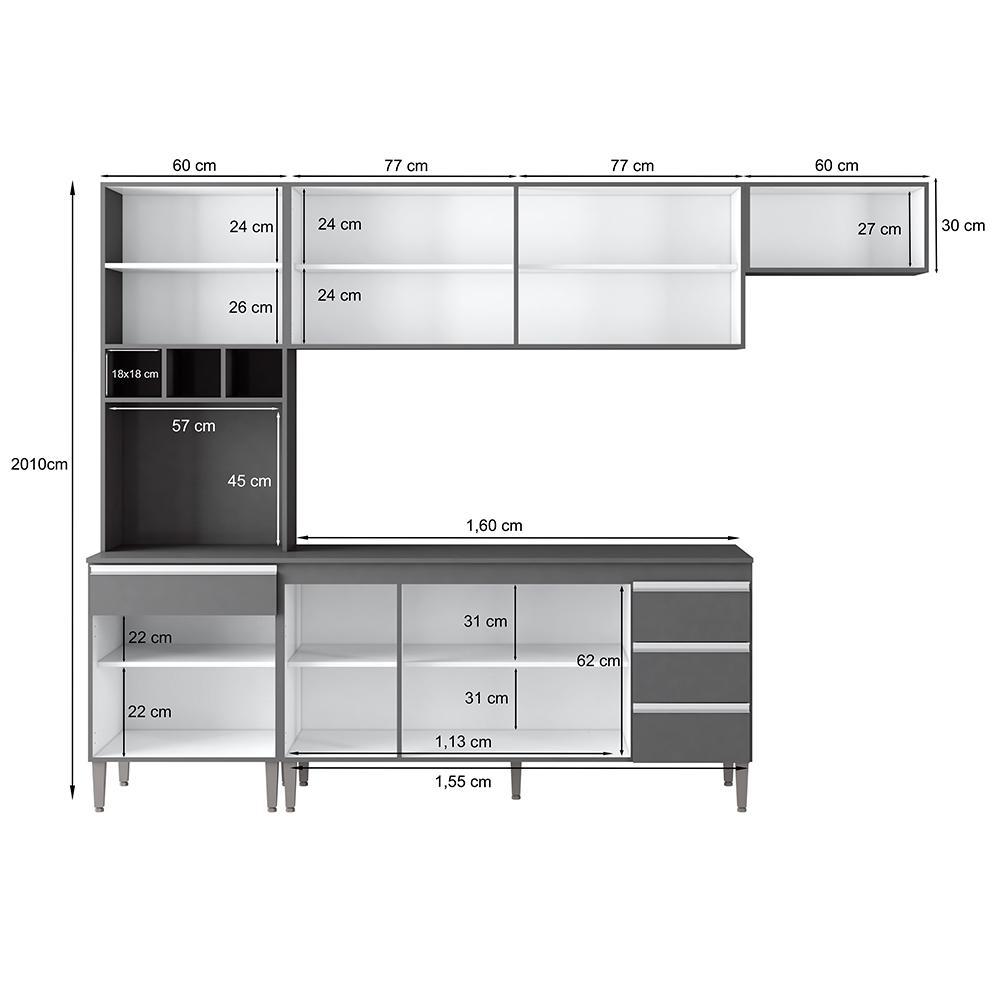 Cozinha Modulada Andréia 5 Peças 274cm Cinza - AJL Móveis