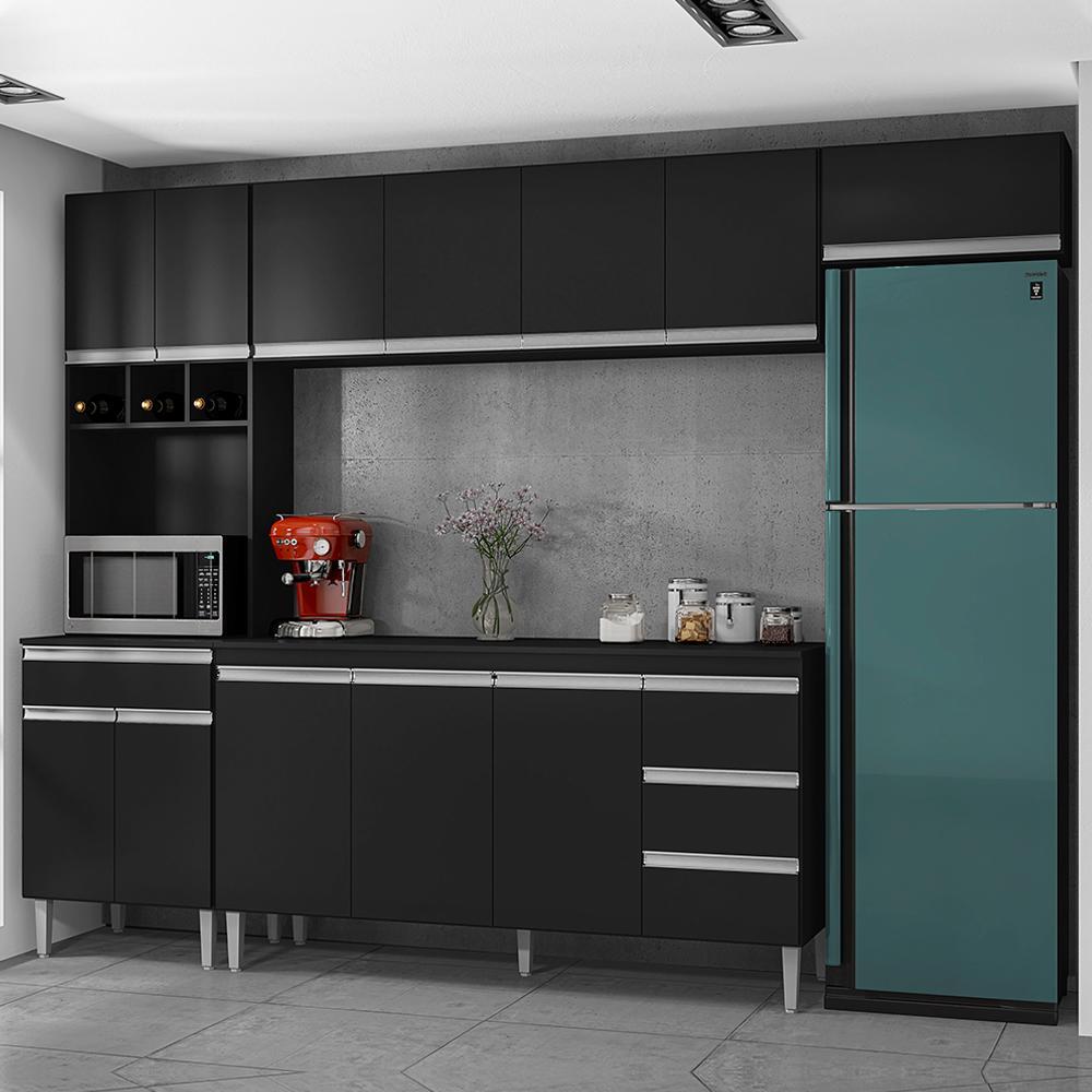Cozinha Modulada Andréia 5 Peças 274cm Preto - AJL Móveis