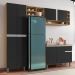 Cozinha Modulada Vanessa 230cm Paneleiro, Balcão com Tampo MDP e Aéreo Amêndoa/Preto - AJL Móveis