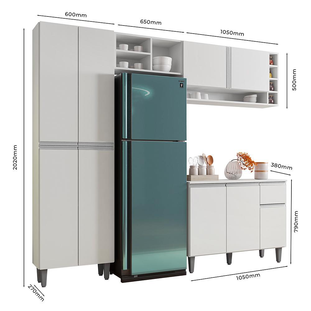 Cozinha Modulada Vanessa 230cm Paneleiro, Balcão com Tampo MDP e Aéreo Branco - AJL Móveis