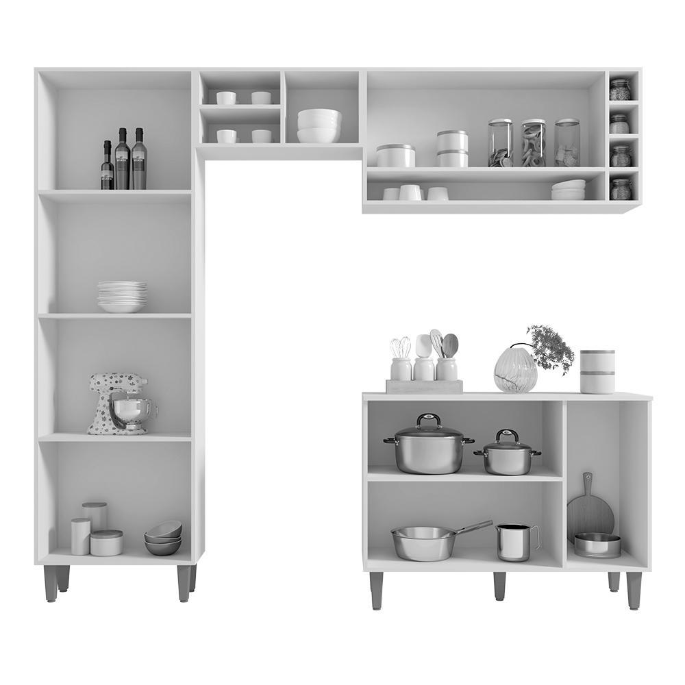 Cozinha Modulada Vanessa 230cm Paneleiro, Balcão com Tampo MDP e Aéreo Cinza - AJL Móveis