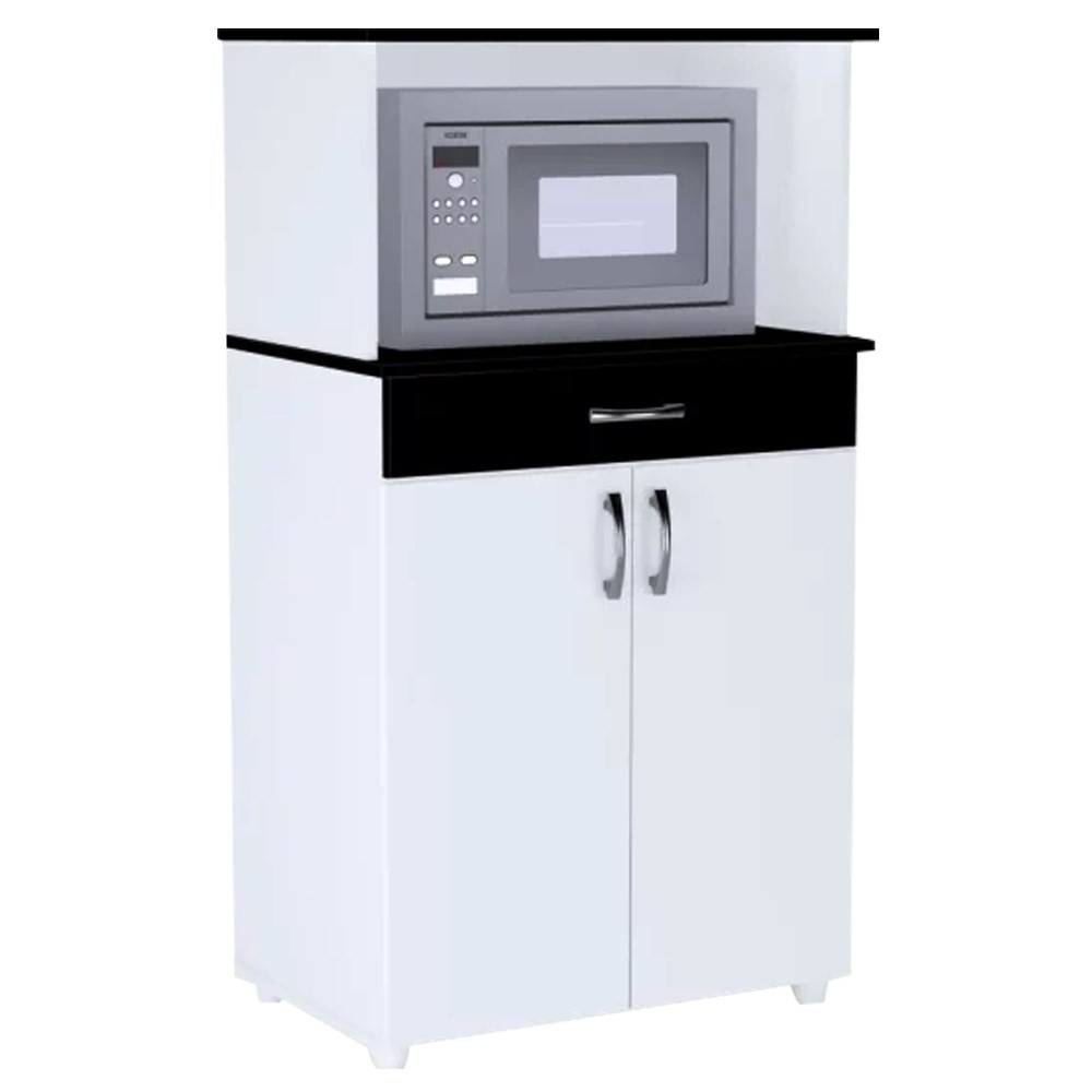 Kit 2 Balcões Multiuso para Cozinha 2 Portas Carina Branco/Preto - AJL Móveis