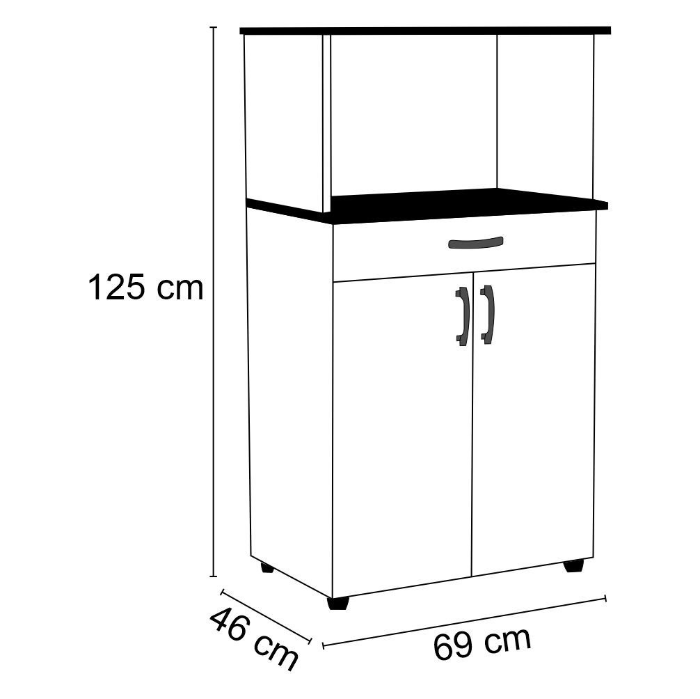 Kit 2 Balcões Multiuso para Cozinha 2 Portas Carina Branco/Preto - AJL Móveis