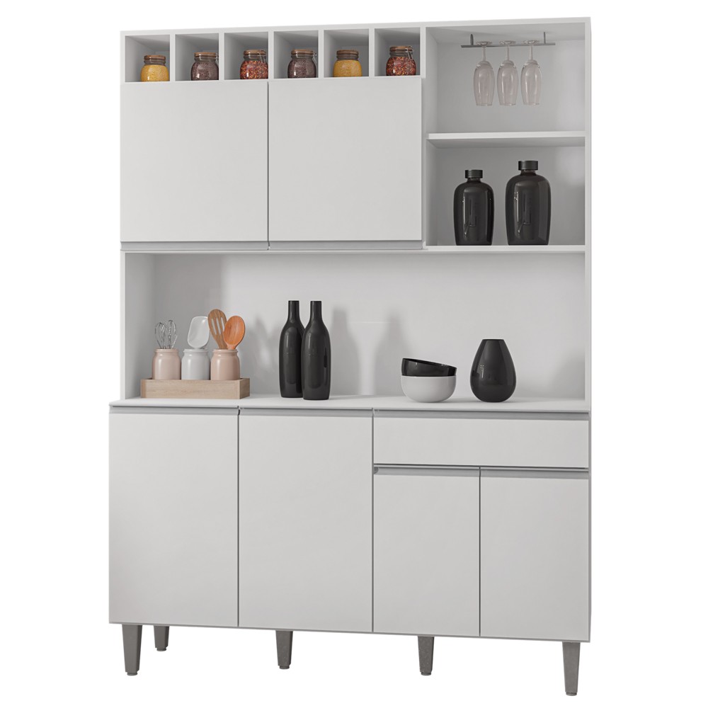 Kit Cozinha Compacta 130cm Com 6 Portas e 1 Gaveta Alice Branco - AJL Móveis