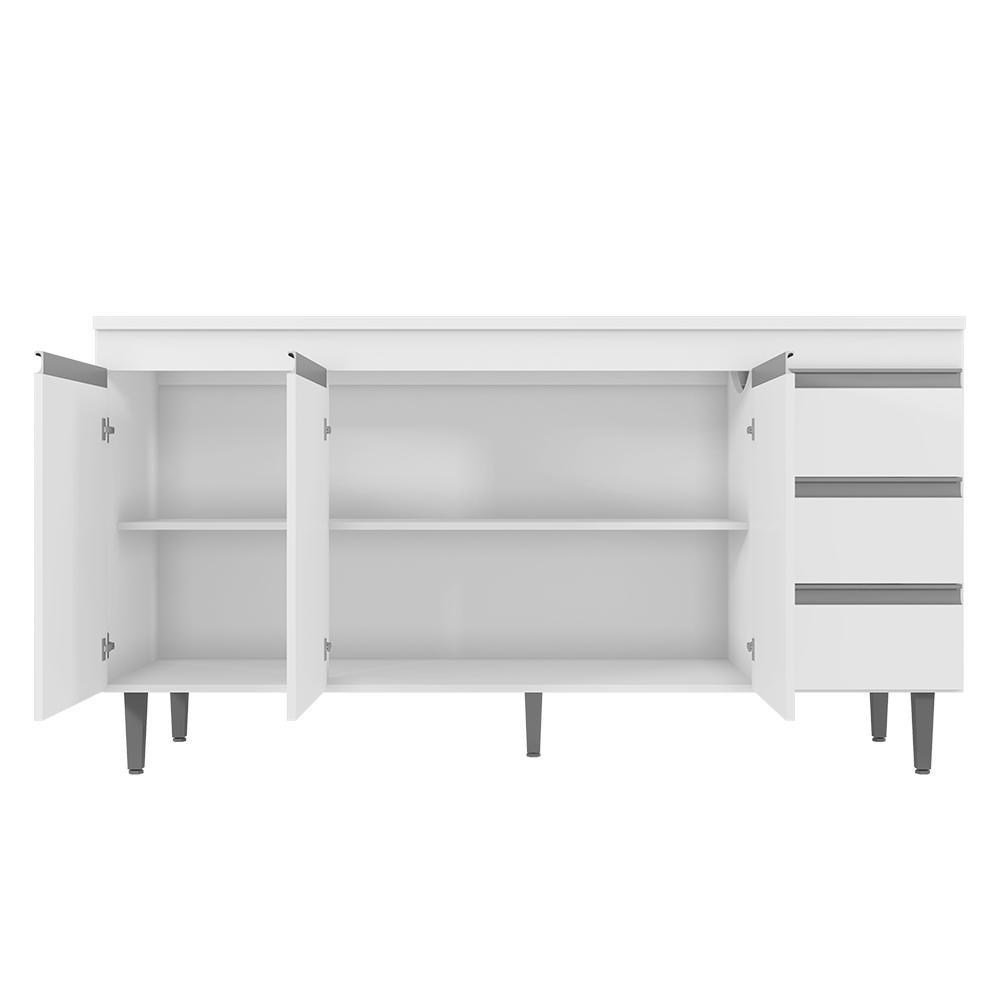 Kit de Cozinha Andréia Balcão 150cm Branco com Tampo MDP e Aéreo - AJL Móveis