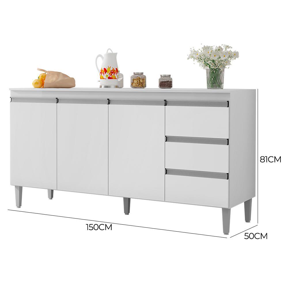 Kit de Cozinha Andréia Balcão 150cm Branco com Tampo MDP e Aéreo - AJL Móveis