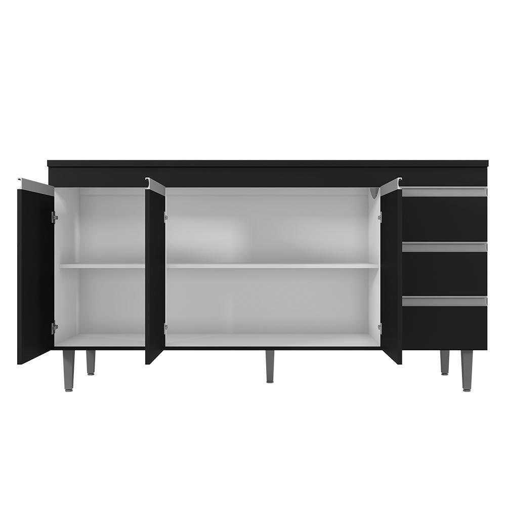 Kit de Cozinha Andréia Balcão 150cm Preto com Tampo MDP e Aéreo - AJL Móveis