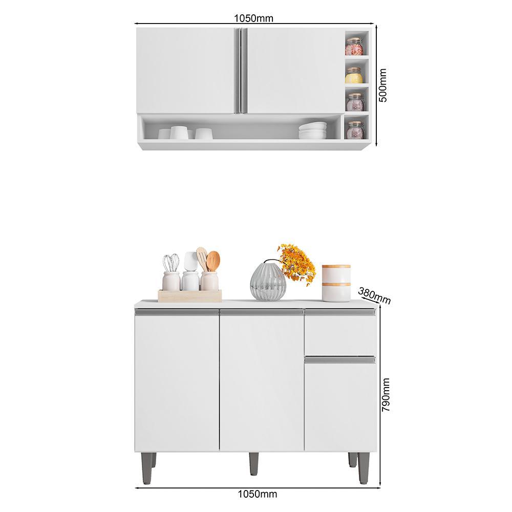 Kit de Cozinha Vanessa Balcão com Tampo MDP e Aéreo Branco - AJL Móveis