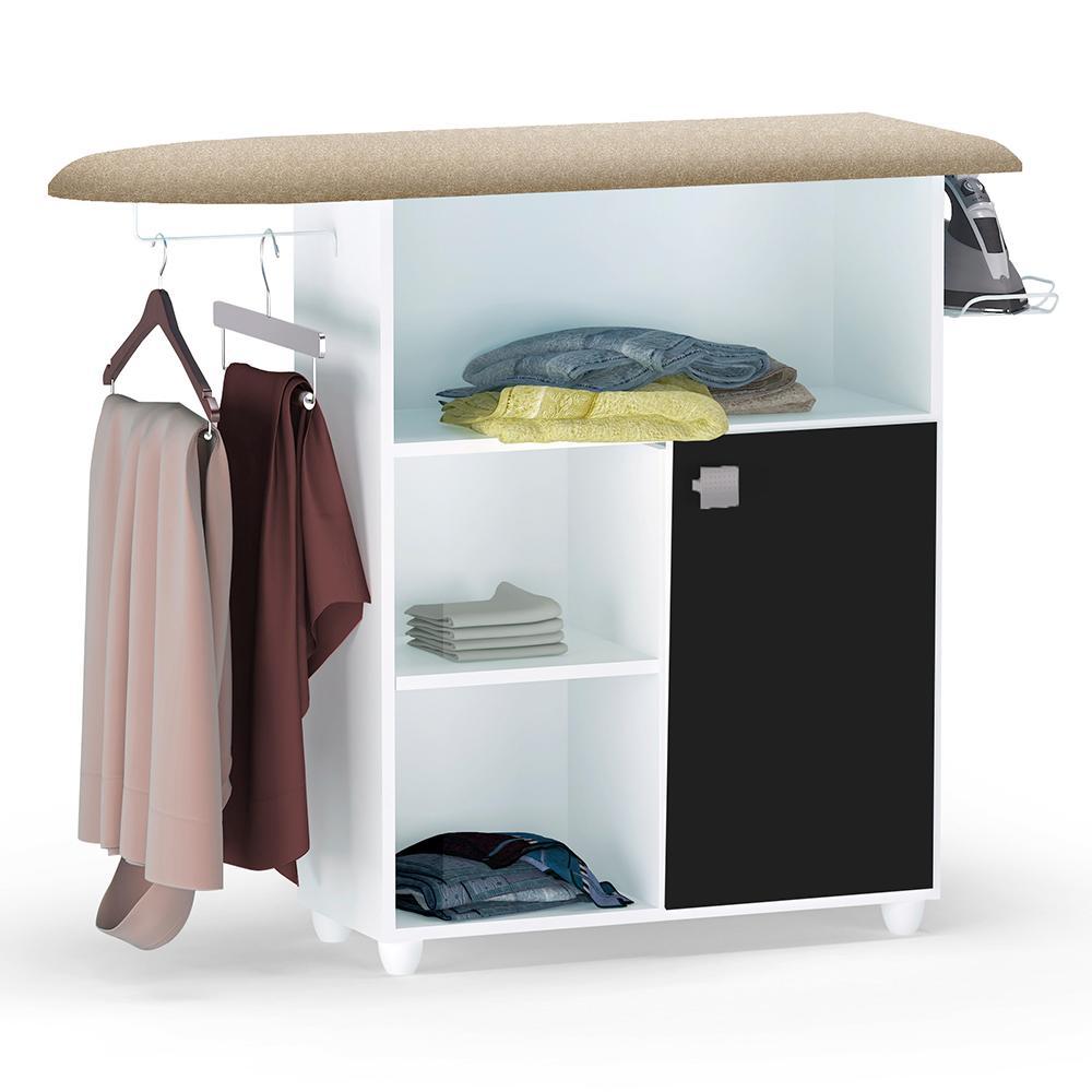 Tábua de Passar Roupa Mariana com Balcão 1 Porta Branco/Preto - AJL Móveis