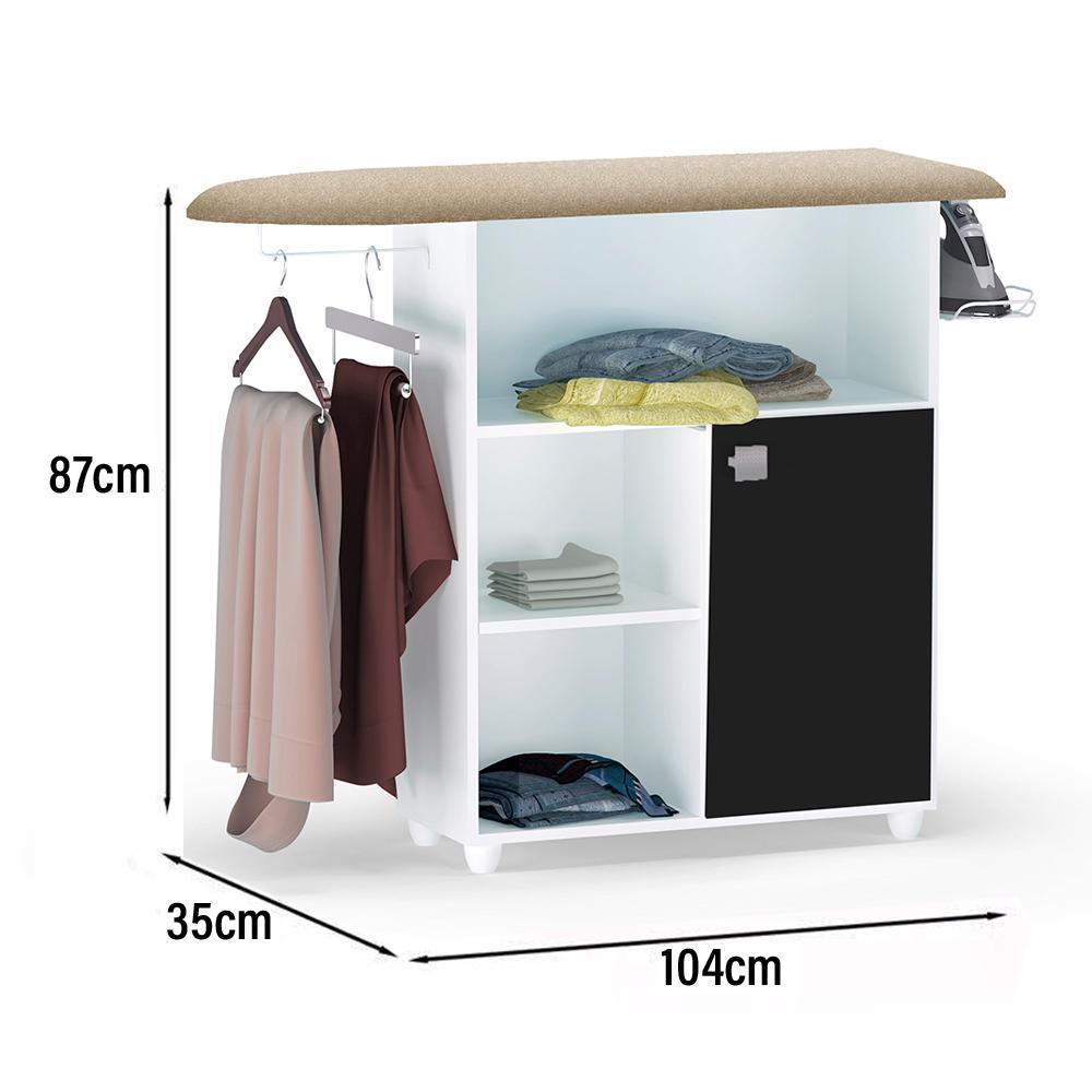 Tábua de Passar Roupa Mariana com Balcão 1 Porta Branco/Preto - AJL Móveis