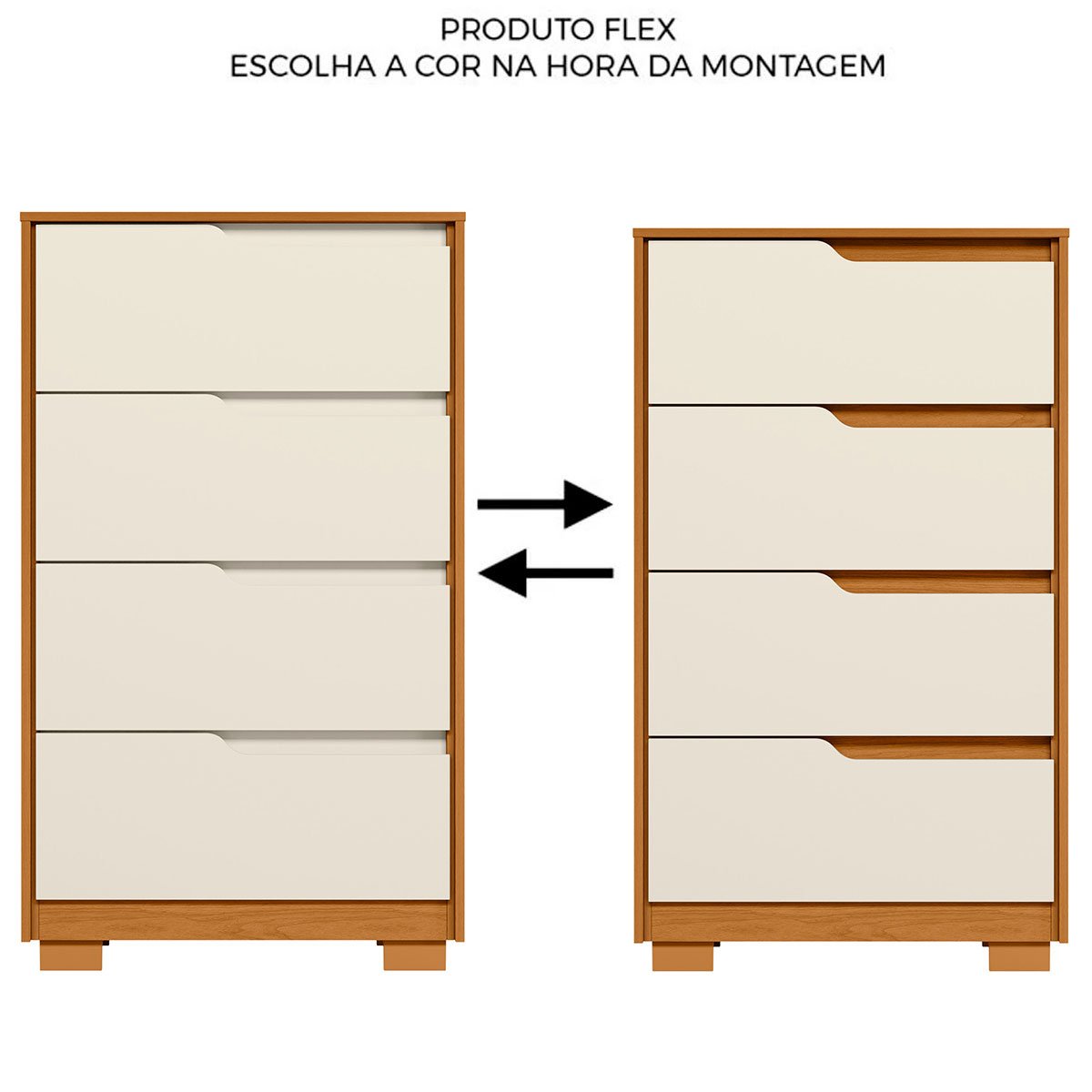 Cômoda 4 Gavetas Usinadas Flex Sara Cinamomo/Off White