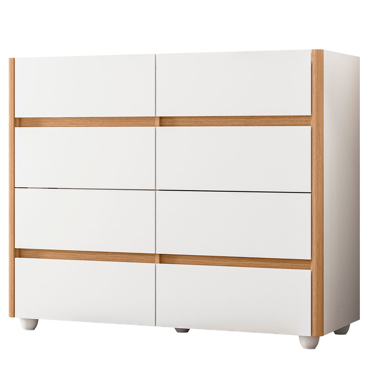 Cômoda Aparador 8 Gavetas com Tampo Estilo Bandeja Eternity Branco/Freijó