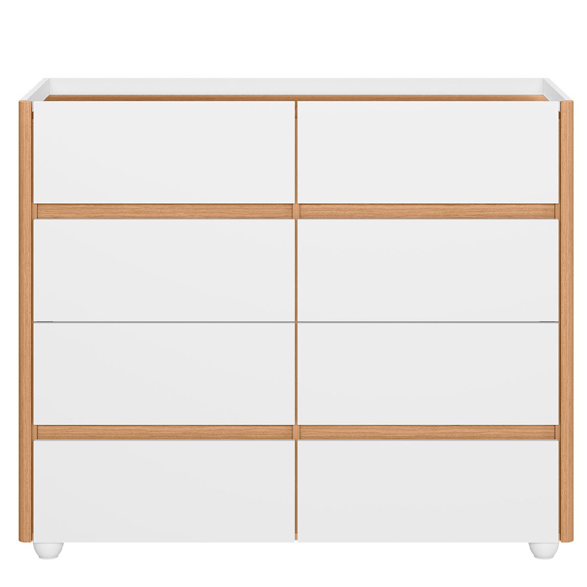 Cômoda Aparador 8 Gavetas com Tampo Estilo Bandeja Eternity Branco/Freijó
