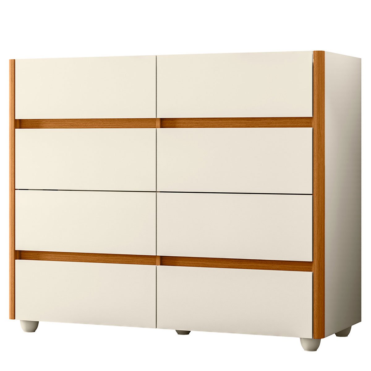 Cômoda Aparador 8 Gavetas com Tampo Estilo Bandeja Eternity Off White/Cinamomo