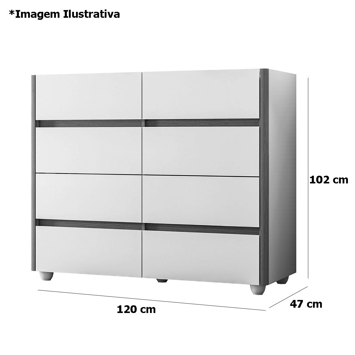 Cômoda Aparador 8 Gavetas com Tampo Estilo Bandeja Eternity Off White/Cinamomo