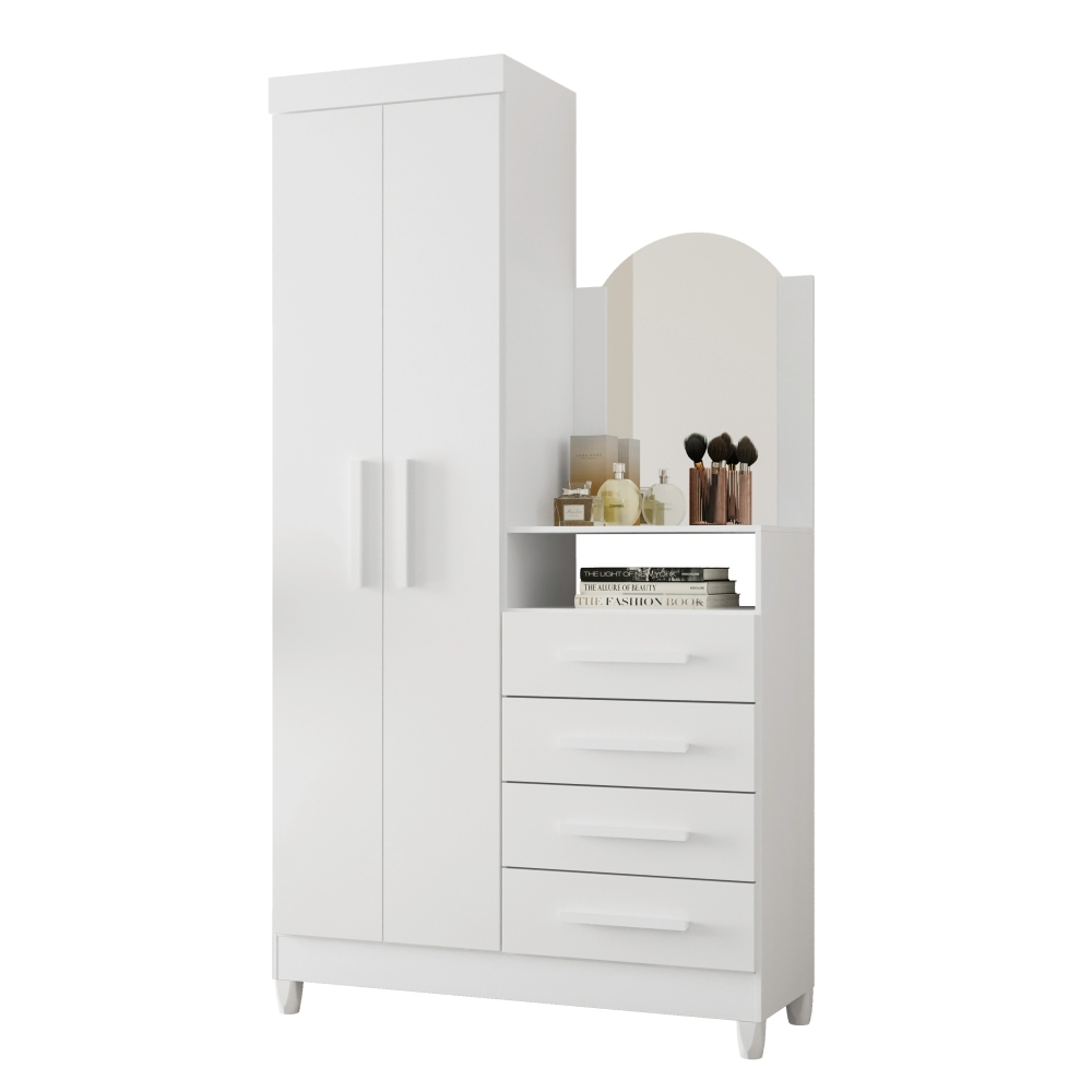Cômoda Giorgia Branco Azul Titanium Rosa com Espelho