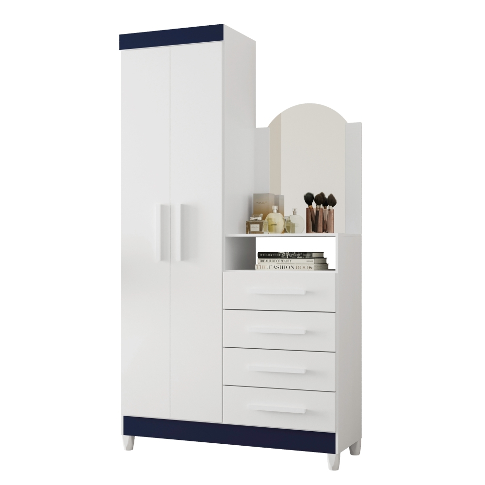 Cômoda Giorgia Branco Azul Titanium Rosa com Espelho