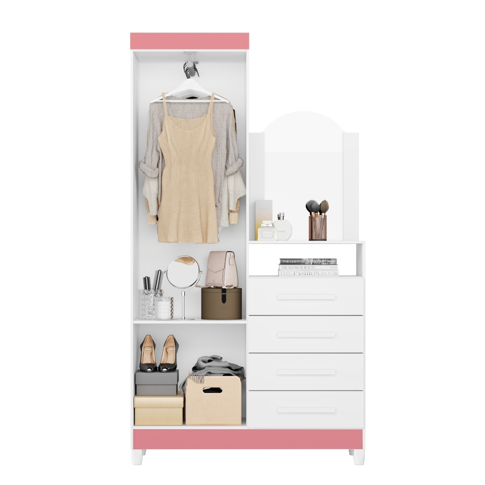 Cômoda Giorgia Branco Rosa Titanium Azul com Espelho