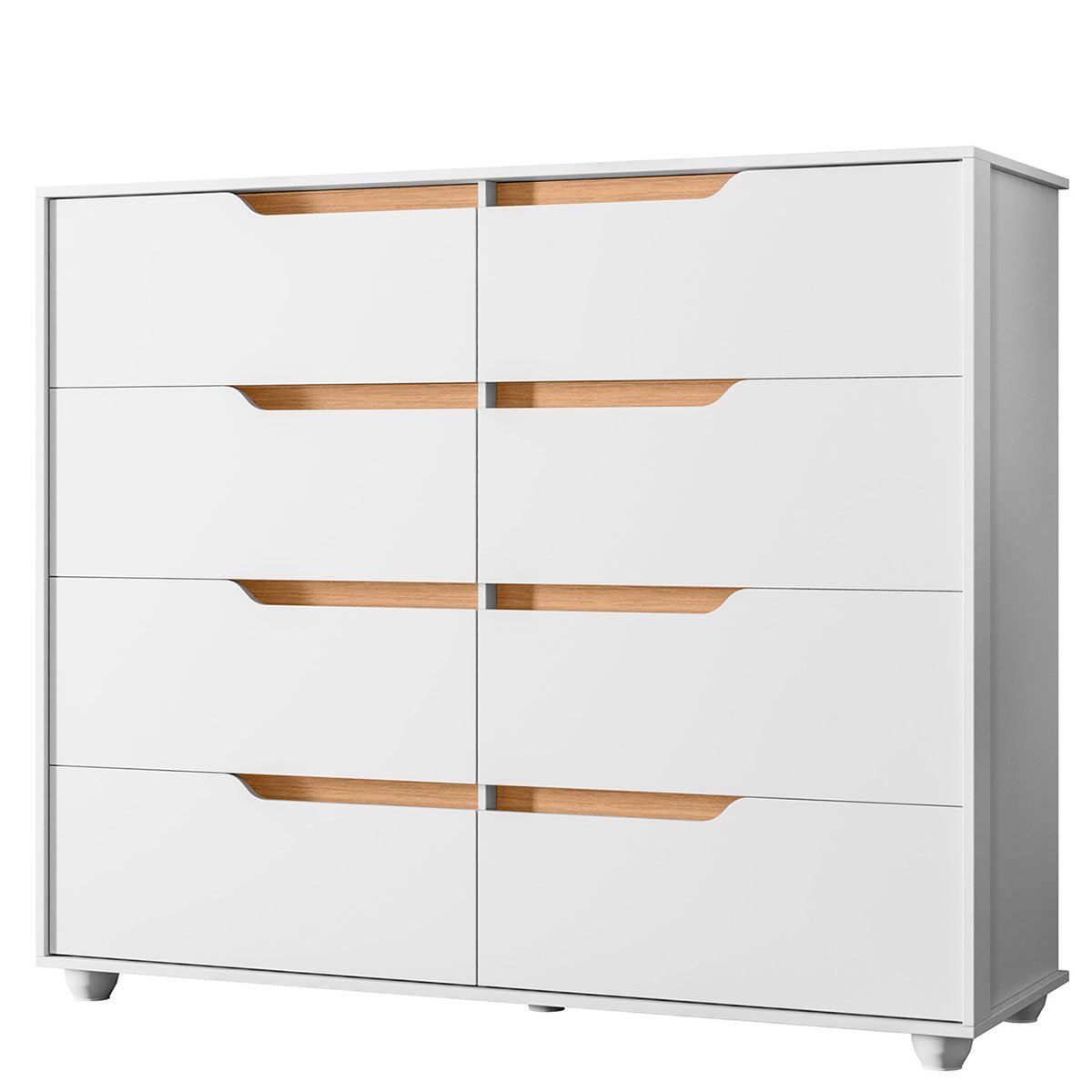 Cômoda Grande 8 Gavetas Doble Flex Branco/Freijó