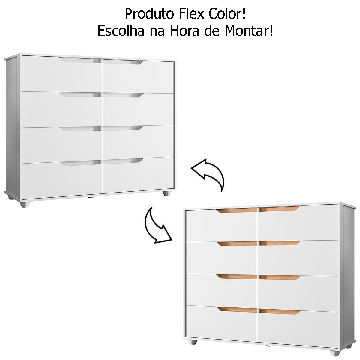Cômoda Grande 8 Gavetas Doble Flex Branco/Freijó