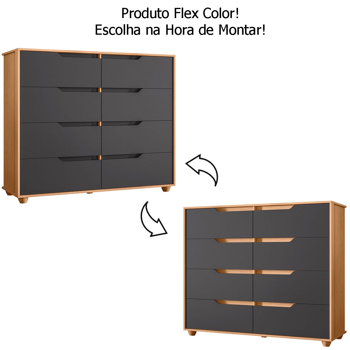 Cômoda Grande 8 Gavetas Doble Flex Freijó/Titanium