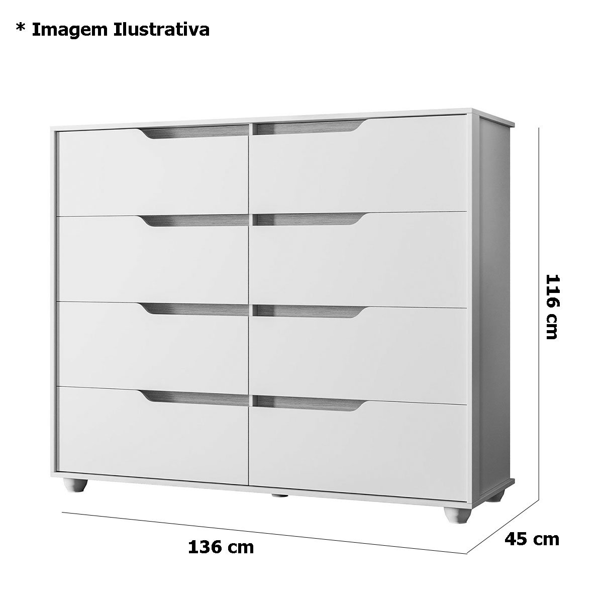 Cômoda Grande 8 Gavetas Doble Flex Freijó/Titanium