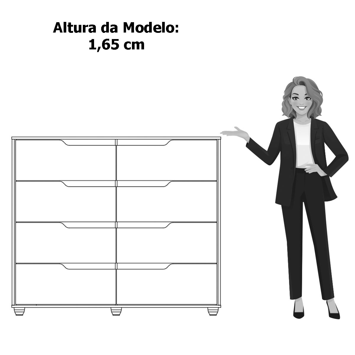Cômoda Grande 8 Gavetas Doble Flex Freijó/Titanium