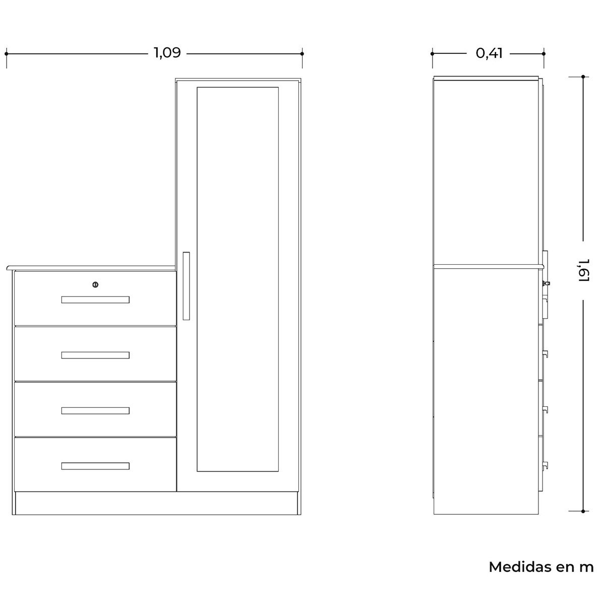 Cômoda Guarda-Roupa Caribe 4 Gavetas 1 Porta com Espelho  Branco